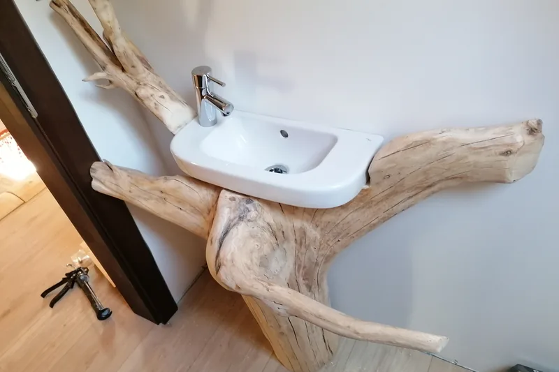 Umývadlová doska nesená koreňom stromu